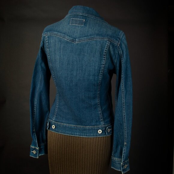 LEVI STRAUSS Womens Cropped Jeans Denim Jacket Blue Mid Wash Small Petite - Picture 3 of 12